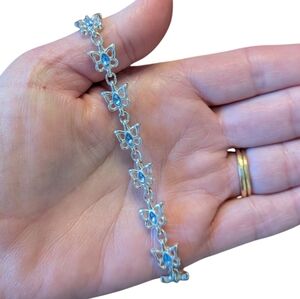 Elegant Silver With Blue Stone Butterfly Bracelet